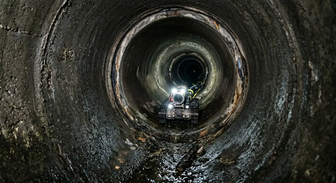 Robotic sewer camera inspecting pipe interior for Drain Snake Service in Lowell